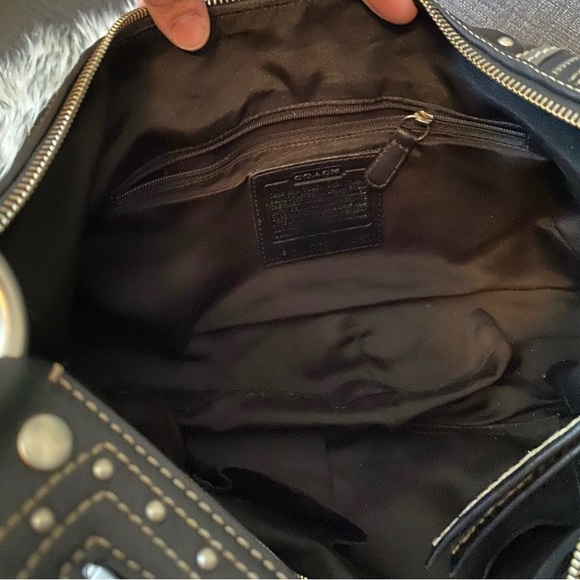 Coach signature suede leather canvas grommet black silver purse 2000s Y2K - Picture 14 of 16